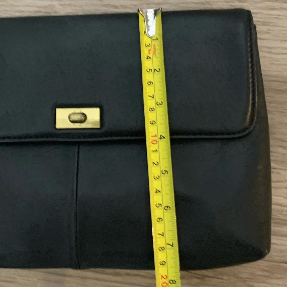 J Crew Vintage Leather Turnlock Flap Clutch Bag Black